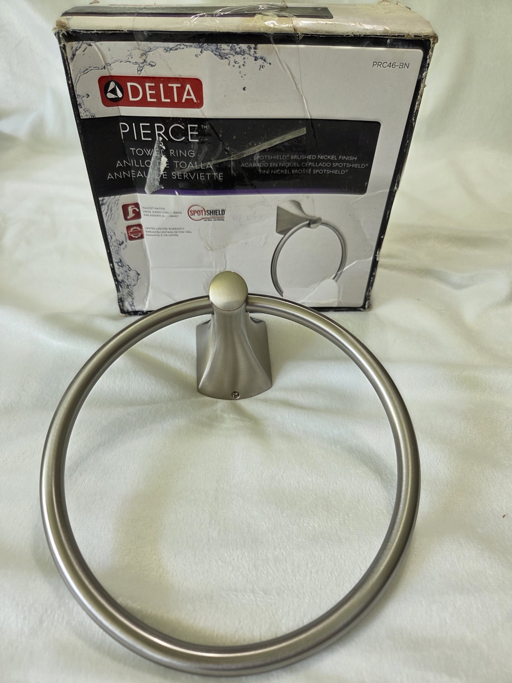Delta Pierce Brushed Nickel Towel Ring PRC46-BN with Spotshield
